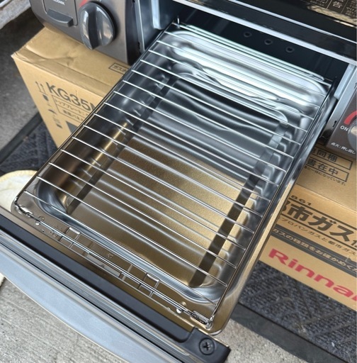 お引取り限定 美品 25年製 リンナイ 都市ガス用コンロ 2口ガステーブル KG35NBKR 右強火力 グリル未使用