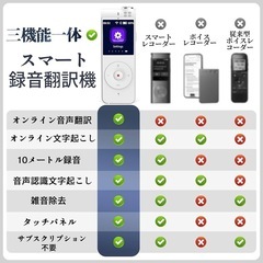 【最安値】ボイスレコーダー 即時翻訳対応 文字起こし機能付き費用無料 ノイズキャンセリングの画像