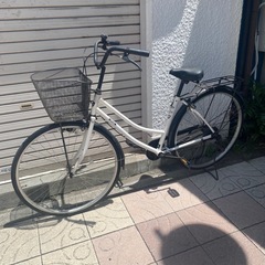 アサヒサイクル　ママチャリ　白　カゴ付き自転車　27インチ