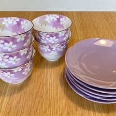 宇野千代 湯呑5つ&小皿5枚セット 