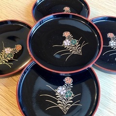 黒漆器　菓子皿　花模様　5枚セット