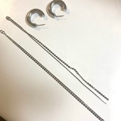 シルバー フープピアス ロングチェーン　レディース　メンズ　アクセサリー　チェーンピアス　の画像