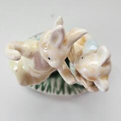 置物　陶器　ウサギ　クマ　ガーデニング小物の画像