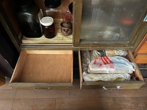 【GO-1110】水屋 食器棚 キャビネット ガラス戸 昭和レトロ アンティーク
