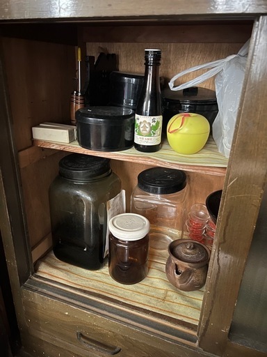 【GO-1110】水屋 食器棚 キャビネット ガラス戸 昭和レトロ アンティーク