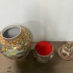 大型壺115cm 年代物三段飾壺　伝統工芸品　大和絵の画像