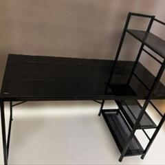 パソコンデスク 事務テーブル ブラック 収納ラック一体ラック付き...