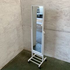 【ジモティ限定特価】キャスター付き 姿見ミラー ホワイト 可動式 姿見 全身鏡 家具 美品 Y1743の画像