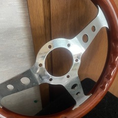 ウッド　ハンドル　3スポークステアリングホイール 32.5パイ32.5cm 丸穴の画像