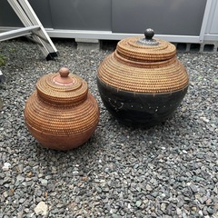 アタ 壺型 蓋付き バスケット 編み物