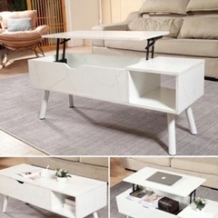 リフトアップ テーブル ホワイト 大理石 マーブルの画像