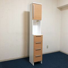 カントリー調ランドリーチェスト　隙間家具　可動式棚板・100Vコンセント1500W・引出し4杯付き　洗面所収納　サニタリーチェスト完成品の画像
