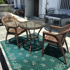 アメリカ家具 藤編み テーブル×イス二脚