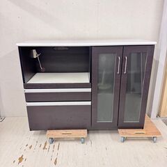 H 24431  二枚ガラス扉キッチンカウンター　幅129㎝　食...