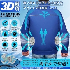 綿100% 空調服 作業服 熱中症対策 長袖 M〜Lサイズ UVカット ファン付の画像