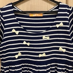 値下げ‼️【1着240円】ボーダー　リボン半袖チュニック　美品の画像