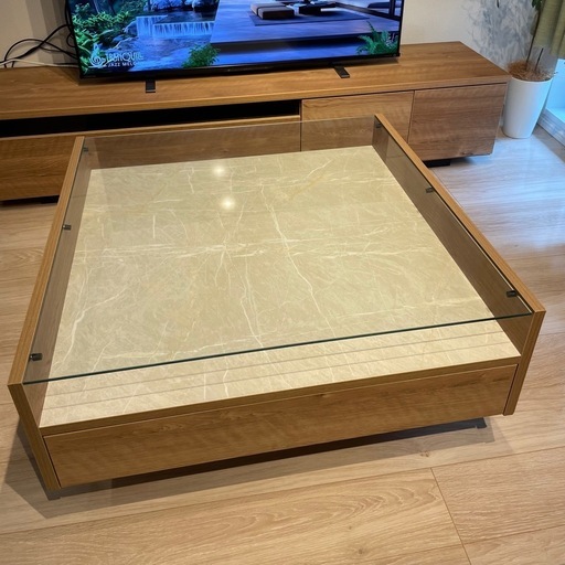 【7/5迄】LOWYA ガラス天板センターテーブル幅84cm