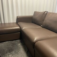 3人掛けソファ／4人掛けソファ／L字ソファ＊オットマン付き★ダークブラウンレザー★の画像