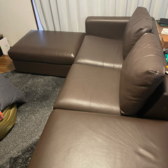 3人掛けソファ／4人掛けソファ／L字ソファ＊オットマン付き★ダークブラウンレザー★の画像