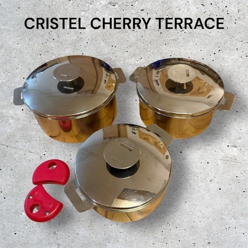 【5点SET】CRISTEL CHERRY TERRACE 鍋3 グリップ、蒸網
