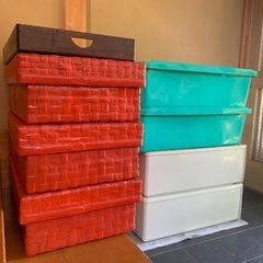 木のトレイ＆朱赤の塗りの入れもの✖️3（中古）の画像