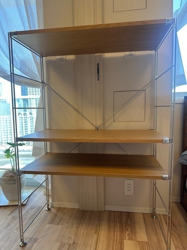 無印良品　ステンレスユニットシェルフ　オーク材棚セット　ワイド　中