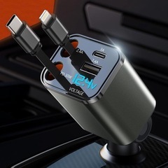 【小型・LED電圧表示】車 充電器 巻き取り式 カーチャージャー...