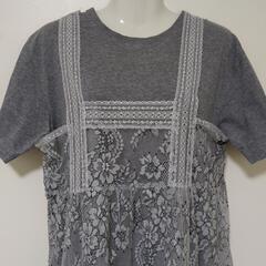 【中古】Mサイズ レディース グレー 半袖Tシャツ レースキャミワンピース 2点セットの画像