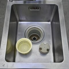 ≪yt1954ジ≫ マルゼン ステンレス製 業務用1槽シンク 幅45cm 奥行60cm バックガード付 KVK製シングル混合栓付属 現状品 中古厨房機器/宮城県仙台市 70519-05の画像