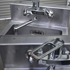 ≪yt1954ジ≫ マルゼン ステンレス製 業務用1槽シンク 幅45cm 奥行60cm バックガード付 KVK製シングル混合栓付属 現状品 中古厨房機器/宮城県仙台市 70519-05の画像