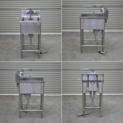 ≪yt1954ジ≫ マルゼン ステンレス製 業務用1槽シンク 幅45cm 奥行60cm バックガード付 KVK製シングル混合栓付属 現状品 中古厨房機器/宮城県仙台市 70519-05の画像