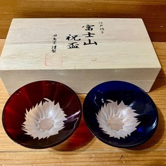 新品未使用 江戸硝子 富士山祝盃 ペア 木箱入り 田島硝子 江戸切子