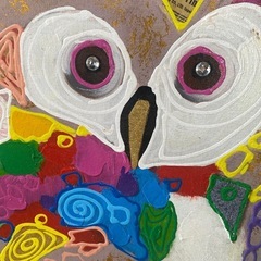 カラフルなフクロウのオイルペイントアート作品の画像