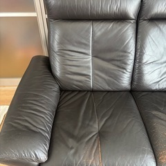 7/30夕方引取【値下げ】Leatherworld ソファー 3人掛け ダークブラウン 本革 レザーワールドの画像