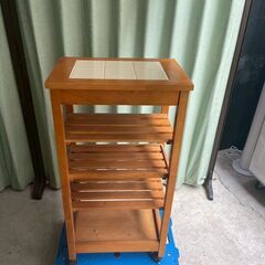 【🌿タイル天板×ウッドキャスターラック✨】の画像