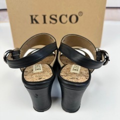 キスコ靴★本革★レディースサンダル★黒サンダル★ヒール★オシャレサンダル★シックの画像