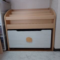 絵本棚 おもちゃ箱 幅74cm 高さ70cm ナチュラルブラウン ホワイト 白木目 北欧テイスト 子供 収納 キッズ収納 ランドキッズ LAK-7075BSの画像