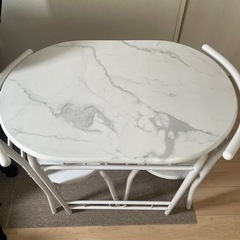 新品　未使用　大理石調　ホワイト　ダイニングテーブル　チェア　セットの画像