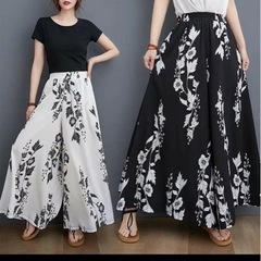 レディース　ガウチョ　ガウチョパンツ　ワイドパンツ　白　Lの画像