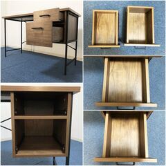 ヴィンテージ風デスクDWV-120S-WAL美品　 引出し2杯・アジャスター付き Dove vintage style ウォールナット柄完成品デスク 展示品・アウトレットの画像
