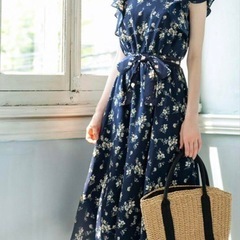 【GRL】ノースリーブ花柄フリルワンピース