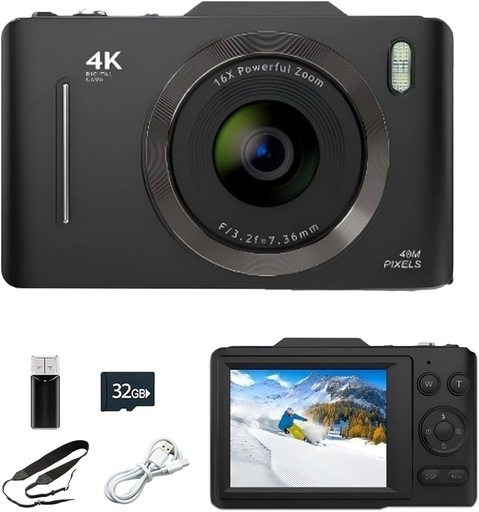【新品未使用】デジタルカメラ 4K 6800万画素 メモリーカード付属 32GB SDカード