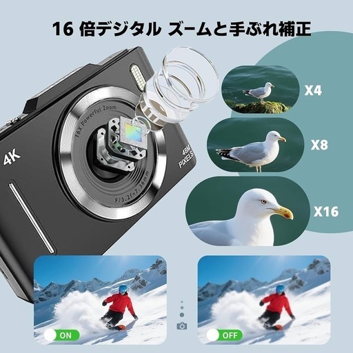 【新品未使用】デジタルカメラ 4K 6800万画素 メモリーカード付属 32GB SDカード