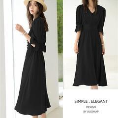 【新品】シフォンワンピース レディース 半袖 ロングワンピース ハイウエスト Aラインの画像