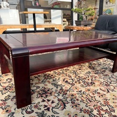 ローテーブル　朱色　木製　店舗什器の画像
