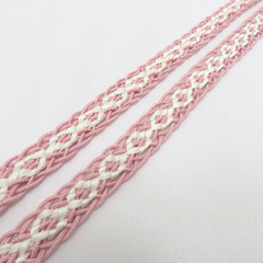 帯締め 夏用 絹100% 帯〆 レース帯締め 青みピンク×白色 正絹 平組 Mサイズ 長さ164.5cm 新品 【キモノオフ野々市若松店】の画像