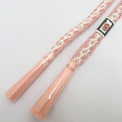 帯締め 夏用 絹100% 帯〆 レース帯締め ピンク×白色 正絹 平組 Mサイズ 長さ168.3cm 新品 【キモノオフ野々市若松店】の画像