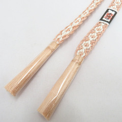 帯締め 夏用 絹100% 帯〆 レース帯締め サーモンピンク×白色 正絹 平組 Mサイズ 長さ167.5cm 新品 【キモノオフ野々市若松店】の画像