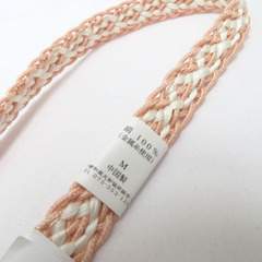 帯締め 夏用 絹100% 帯〆 レース帯締め サーモンピンク×白色 正絹 平組 Mサイズ 長さ167.5cm 新品 【キモノオフ野々市若松店】の画像