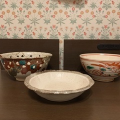 アンティーク　陶器　赤絵器　手作り皿